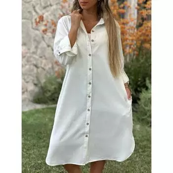 Весна-Осень Хлопковое Льняное Платье-Рубашка Модное Элегантное Женское Однобортное Офисное Платье Больших Размеров Повседневное Длинное Платье-Рубашка С Длинным Рукавом На Пуговицах 1307 S чёрный