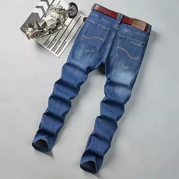Весна Осень и Лето Деловые джинсы Мужские Синие Повседневные Прямые Стрейч Модные Классические Рабочие Джинсовые Брюки 40