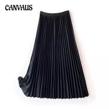 Весна-Осень и Зима. Классическая универсальная юбка до половины тела. Драпированная плиссированная юбка средней длины. Простая темпераментная юбка-маятник трапециевидного силуэта.