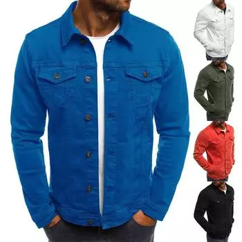 Весна, осень и зима Мужские молодежные куртки Джинсовая одежда Тонкая рабочая одежда Однотонная толстая рубашка Пальто Верхняя одежда L армия зеленый