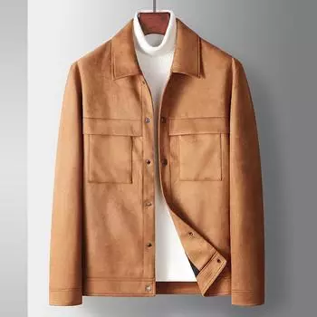 Весна, осень и зима Новая замшевая куртка свободного покроя для людей среднего возраста и молодежи в стиле мини-широкого повседневного стиля Tide M кофейный