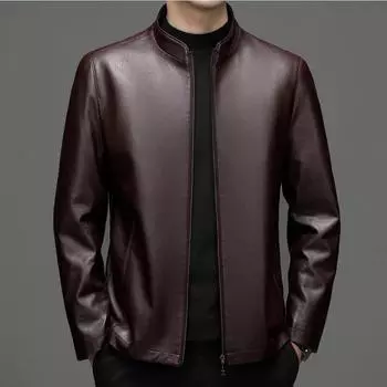 Весна, осень и зима новые мужские кожаные куртки, повседневные тонкие деловые куртки с воротником-стойкой для мужчин среднего возраста, толстые пальто из овчины 170