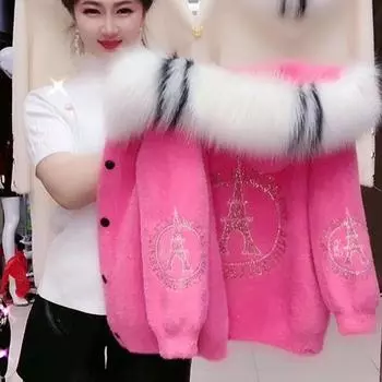 Весна Осень и Зима Плюс Тонкий Женский Бархатный Короткий Секция Воротник Пуговиц Джемпер Пальто Свободный Повседневный Теплый Верхняя Одежда 5XL