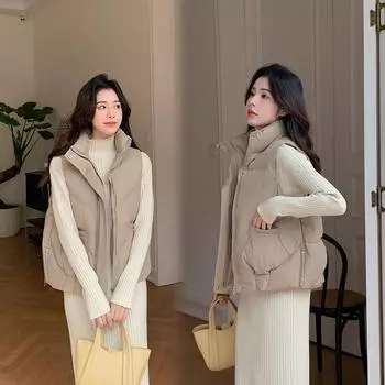 Весна Осень и Зима Женский Жилет Больших Размеров Верхняя Одежда Тонкий Однотонный Свободный Жилет Универсальный Безрукавный Воротник Верхняя Одежда 2XL