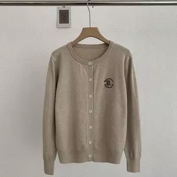 Весна Осень Кардиган Женский Мягкий Длинный Рукав Трикотажный Однотонный Повседневный Тонкий Топы O-образным Вырезом Вышитый Пальто С Плюшевым Медведем 30965 One Size чёрный