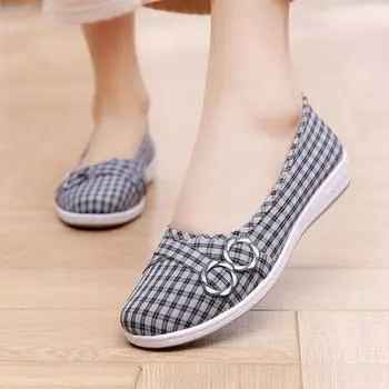Весна-осень Клетчатые низкие дышащие тонкие туфли для людей среднего возраста и пожилых людей Нескользящие женские туфли для пожилых леди Ленивые повседневные туфли для мам с закрытым носком 41 чёрный