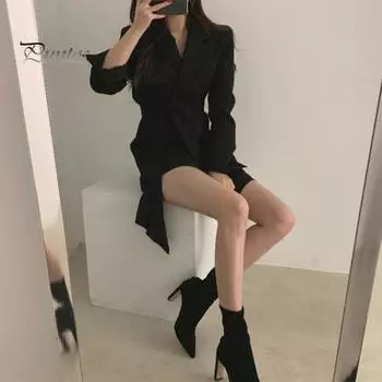 Весна Осень Костюм Пальто Длинный Рукав Шнуровка Ремень Талия Костюм Пиджак Однотонный Цвет Карманы Клапаны Средняя Длина Деловая Верхняя Одежда L розовый