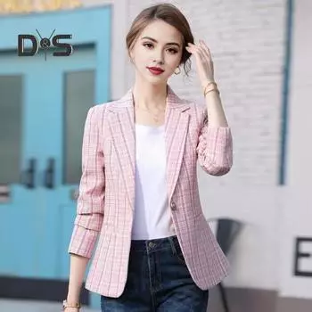 Весна Осень Костюм Пальто Женский Лацкан Длинный Рукав Slim Fit Одна Пуговица Костюм Пиджак С Карманами Офисная Женская Верхняя Одежда M абрикосовый