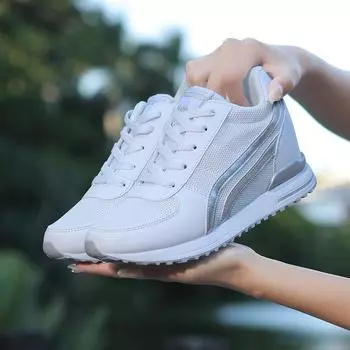 Весна Осень Кроссовки на танкетке для женщин Сетчатые дышащие на шнуровке Новые спортивные туфли Женские теннисные повседневные женские вулканизированные туфли 35 чёрный