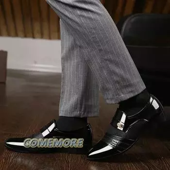 Весна Осень Круглая Голова Черный Повседневный Slip on Мужские Туфли Модные Деловые Туфли Новые Классические Кожаные Мужские Туфли Большого Размера 38 чёрный