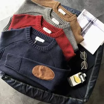 Весна Осень Круглый Вырез Повседневные Пуловеры Модный Свитер Для Мужчин Теплый Однотонный Длинный Рукав Мужской XS темно-синий