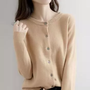 Весна Осень Круглый вырез Вязаный кардиган Женский свободный свитер куртка однотонная нижняя часть куртка XXL белый