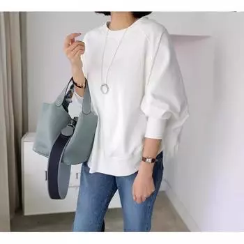Весна Осень Кудрявый Нерегулярный Женский Толстовка Круглый Вырез Пуловер Свободный Рукав Летучая Мышь Женские Пуловеры и Длинные Рукава Женские M белый