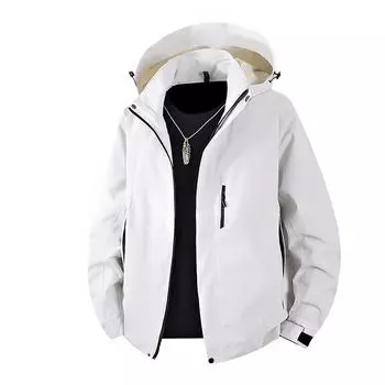 Весна Осень Куртка Для Похода Мужская Водонепроницаемая Ветрозащитная Куртка С Капюшоном Мужская Однотонная Куртка Для Похода На Открытом Воздухе Пара Свободная Повседневная Верхняя Одежда L слоновая кость