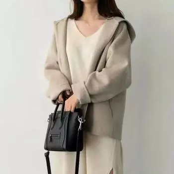Весна Осень Куртка Шерстяная С Капюшоном Женская 2025 Новый Стиль Корейская Версия Повседневный Укороченный Пальто Для Похудения S хаки