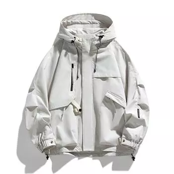 Весна Осень Куртки с капюшоном Мужские однотонные винтажные Карго Верхняя одежда Мужская уличная ветрозащитная водонепроницаемая куртка Свободные пальто для пар L хаки