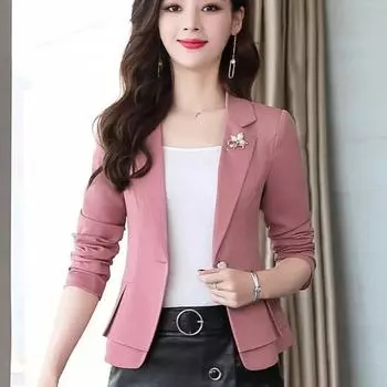 Весна Осень Куртки Женский Блейзер Твердый Модный Тонкий Офисный Короткий Блейзер Женский Элегантный Одной Пуговицой Формальный Блейзер Пальто S чёрный