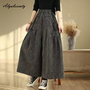 Весна Осень Леопардовый принт Женские джинсы с широкими штанинами Высокая талия Бандаж Повседневные свободные джинсовые брюки Элегантные винтажные свободные джинсы больших размеров M