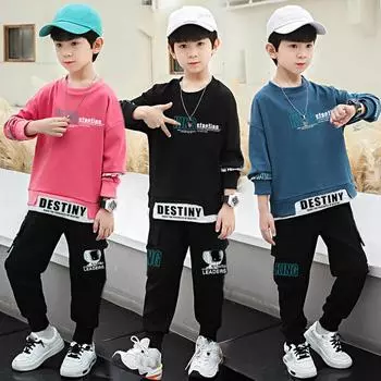 Весна Осень Мальчики Комплекты Одежды Детская Уличная Мода Мультфильм Спортивные Штаны Одежда 160cm чёрный