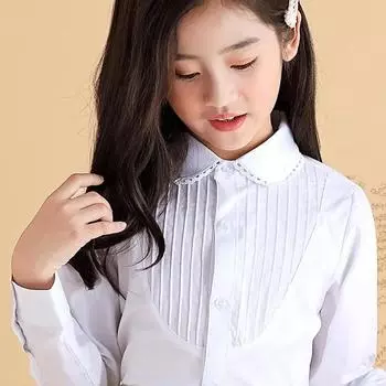 Весна Осень Малышка Подросток Девочки Белая Блузка Длинный Рукав Школьная Форма Девочки Хлопок Рубашка Дети Топы 6 8 10 12 14 Лет 170cm