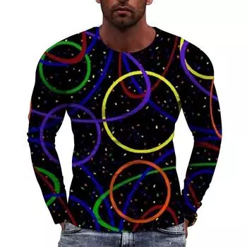 Весна/Осень Модная мужская футболка с длинным рукавом и рисунком в семь цветов с 3D-принтом, креативный свободный топ с круглым вырезом S