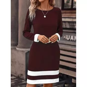 Весна Осень Модное обтягивающее платье с длинным рукавом и круглым вырезом Женская одежда S чёрный