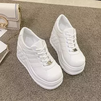Весна/осень Модные кроссовки на высоком каблуке со шнуровкой, однотонные женские туфли на распродаже Высококачественные туфли на танкетке из вулканизированной стали для женщин 35