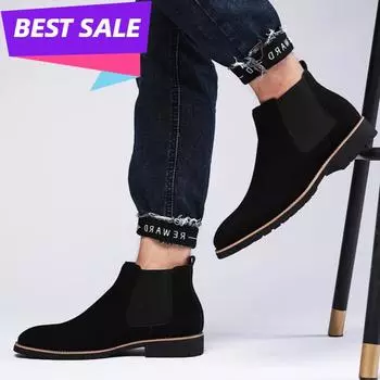 Весна Осень Модные мужские ботинки Удобные свадебные туфли Деловые туфли Ботинки для вечеринок Черные Коричневые Ботильоны Челси Мужские Ботильоны с круглым носком 39 чёрный