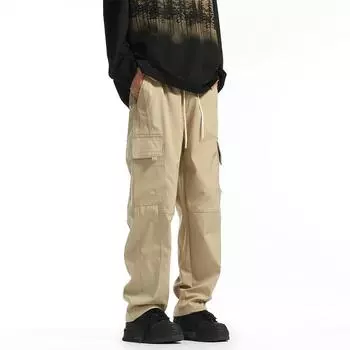 Весна Осень Модные Повседневные Штаны для Мужчин Уличная Одежда Однотонные Брюки-Карго Эластичный Пояс Широкие Штаны Мужские Джоггеры M темно серый