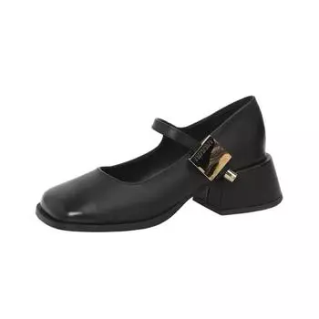 Весна Осень Модные Ретро Толстый Каблук Кожаные Пряжки Женские Туфли Мэри Джейн Новые Дизайнерские Мягкие Подошвы Повседневные Женские Туфли На Высоком Каблуке 35