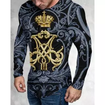 Весна Осень Модные Трендовые Мужские Длинные Рукава Череп Животный Принт Футболки Мужские Футболки S