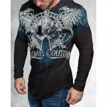 Весна Осень Модные Трендовые Мужские Длинные Рукава Череп Животный Принт Футболки Мужские Футболки S