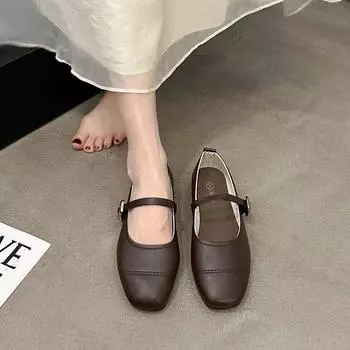 Весна/осень модные женские однотонные туфли с пряжкой, с неглубоким воротом, плоской подошвой и квадратным носком, повседневные и удобные мокасины 36