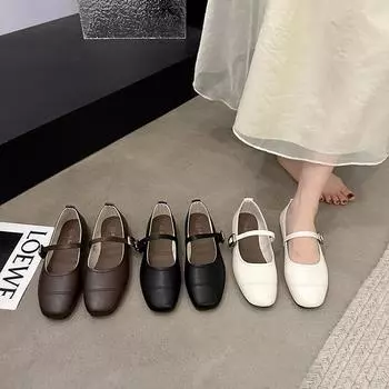 Весна/осень модные женские однотонные туфли с пряжкой, с неглубоким воротом, плоской подошвой и квадратным носком, повседневные и удобные мокасины 36 коричневый