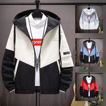 Весна Осень Модный Тренд Куртка С Капюшоном Мужская Повседневная Свободная Удобная Дышащая Высококачественная Пальто M красный