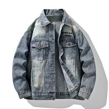 Весна Осень Мотоциклетные Джинсовые Куртки Мужские Винтажные Отложной Воротник Модная Джинсовая Верхняя Одежда Пальто Мужские Хлопковые Джинсовые Куртки XL