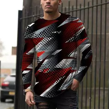 Весна Осень Мужская футболка Персонализированные цифровые 3D-печатные мужские уличные спортивные футболки с длинным рукавом Повседневные топы с круглым вырезом Футболки S