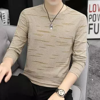 Весна Осень Мужская футболка с длинным рукавом Базовая рубашка Полосатая рубашка поло с круглым вырезом Повседневная мужская M