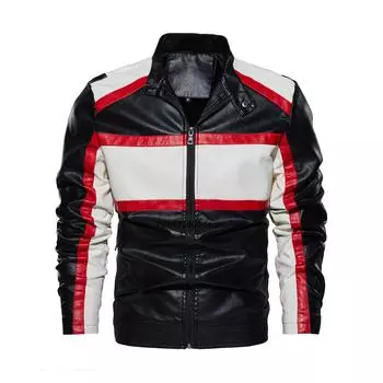 Весна Осень Мужская Кожаная Куртка Высокого Качества Мужской Стоячий Воротник Slim Fit Мотоциклетные Ветрозащитные Пальто Мужская Одежда S белый