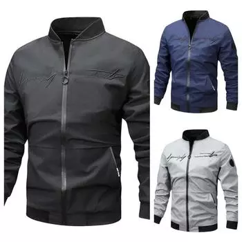 Весна Осень Мужская Куртка-Бомбер Повседневная Легкая Куртка Для Мужчин Спортивная Ветровка Пальто На Молнии С Карманами Одежда M чёрный
