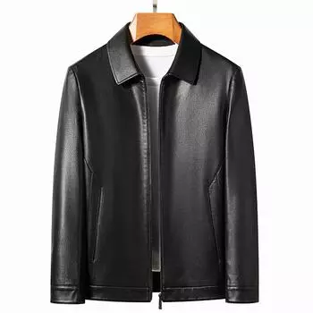 Весна Осень Мужская куртка из искусственной кожи Молодежное повседневное пальто Мужская куртка с лацканами для мотоциклистов Мужская винтажная верхняя одежда Кожаные куртки M чёрный