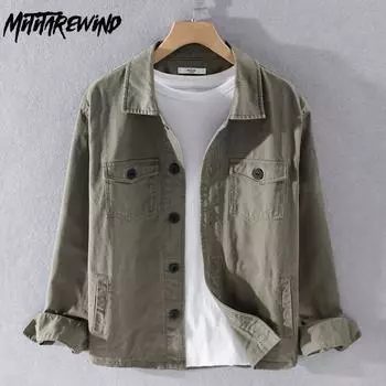 Весенне-осенняя мужская куртка-карго в японском стиле, повседневные куртки из чистого хлопка, тонкое однобортное пальто цвета хаки, удобная мужская одежда XL чёрный