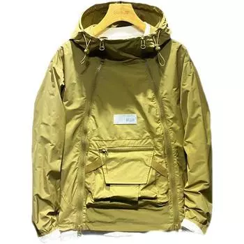 Весна Осень Мужская Куртка Модная Двойная Молния С Капюшоном Куртка Для Отдыха Черная Пальто Карман Спортивная Одежда XXXL чёрный