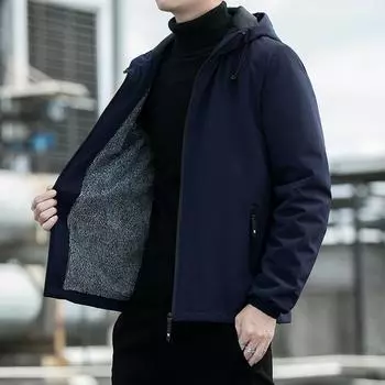 Весна Осень Мужская куртка с капюшоном Мужская верхняя одежда Термофлисовая толстая теплая ветровка Куртка Мужская модная повседневная куртка XL чёрный