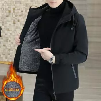 Весна Осень Мужская куртка с капюшоном Верхняя одежда Термофлисовая толстая теплая ветровка Куртка Мужская модная повседневная куртка XXXXL белый