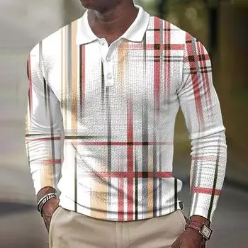 Весна Осень Мужская Новая Длинная Рукавная 3D Цифровая Печать Рубашка Поло Мужская Спортивная Деловая Повседневная Гольф Рубашка Поло Топы S