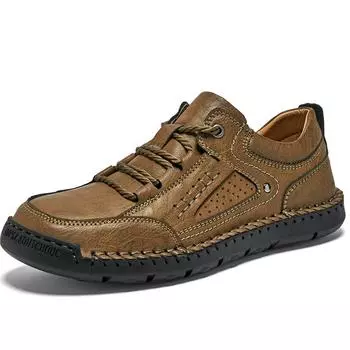 Весна/осень Мужская обувь ручной работы в стиле ретро Повседневная обувь больших размеров Кожаные ботинки ручной работы с резиновой подошвой для автомобиля Мужские кожаные ботинки 38 чёрный