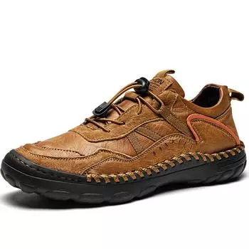 Весна/осень Мужская обувь ручной работы в стиле ретро Большие размеры Повседневная обувь Кожаные резиновые подошвы Мужские кожаные ботинки ручной работы для автомобиля 38 чёрный