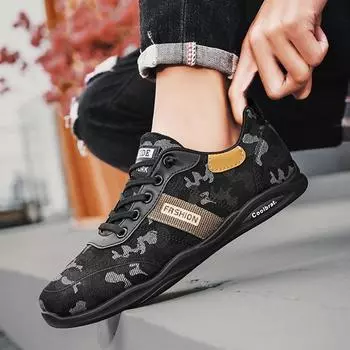 Весна Осень Мужская парусиновая обувь на плоской подошве Нескользящая брендовая крутая молодежная мужская уличная обувь Повседневная мягкая тканевая обувь 39 чёрный