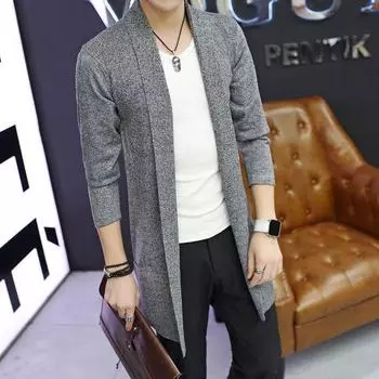 Весна Осень Мужская Повседневная Мода Кардиган Свитер Однотонное Пальто Мужская Верхняя Одежда Больших Размеров 4XL чёрный